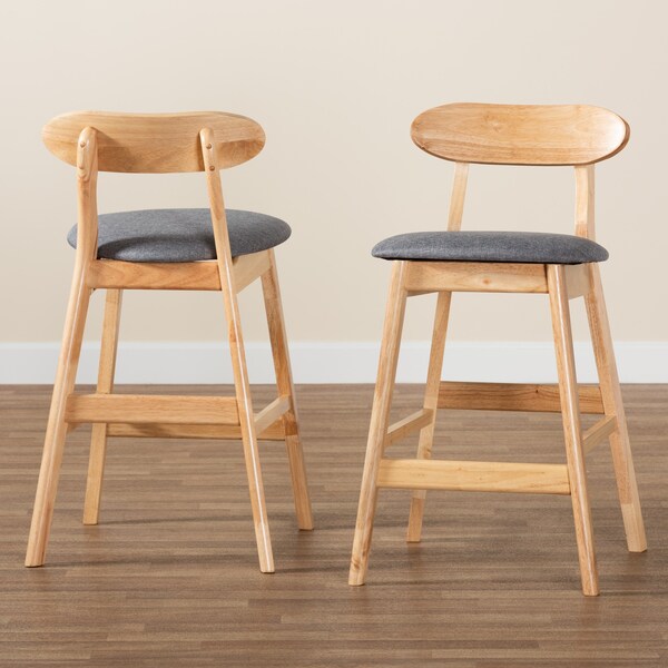Baxton Studio Ulyana Mid-Century Modern Grey Fabric and Natural Brown Finished Wood 2-Piece Counter Stool Set, PR - 230-2PC-13197-ZORO