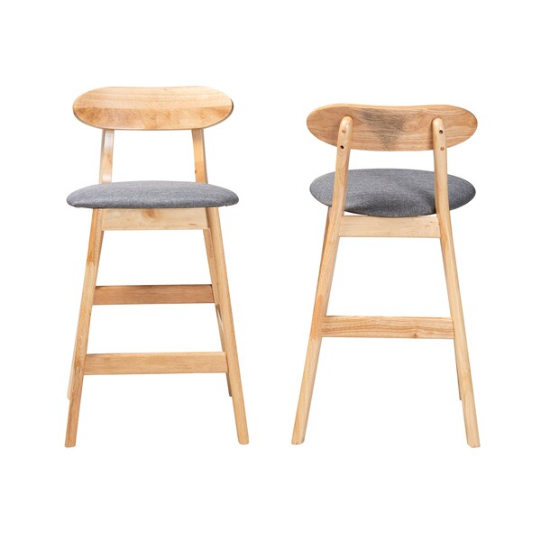 Baxton Studio Ulyana Mid-Century Modern Grey Fabric and Natural Brown Finished Wood 2-Piece Counter Stool Set, PR - 230-2PC-13197-ZORO