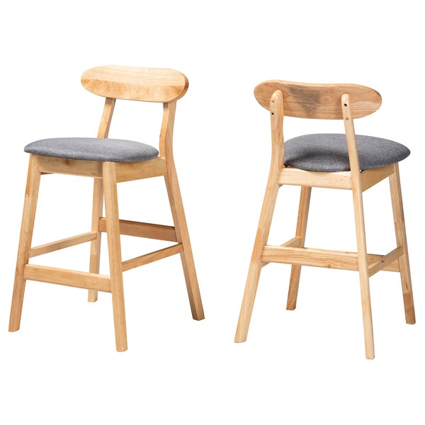 Baxton Studio Ulyana Mid-Century Modern Grey Fabric and Natural Brown Finished Wood 2-Piece Counter Stool Set, PR - 230-2PC-13197-ZORO