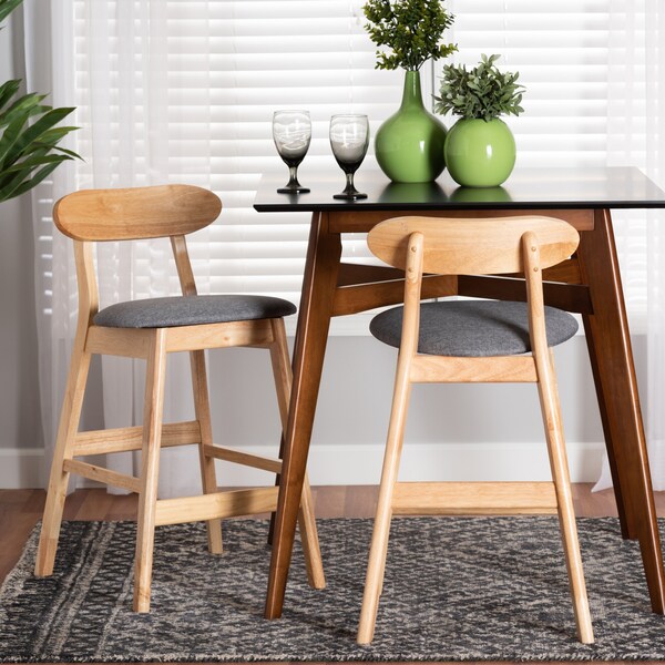 Baxton Studio Ulyana Mid-Century Modern Grey Fabric and Natural Brown Finished Wood 2-Piece Counter Stool Set, PR - 230-2PC-13197-ZORO