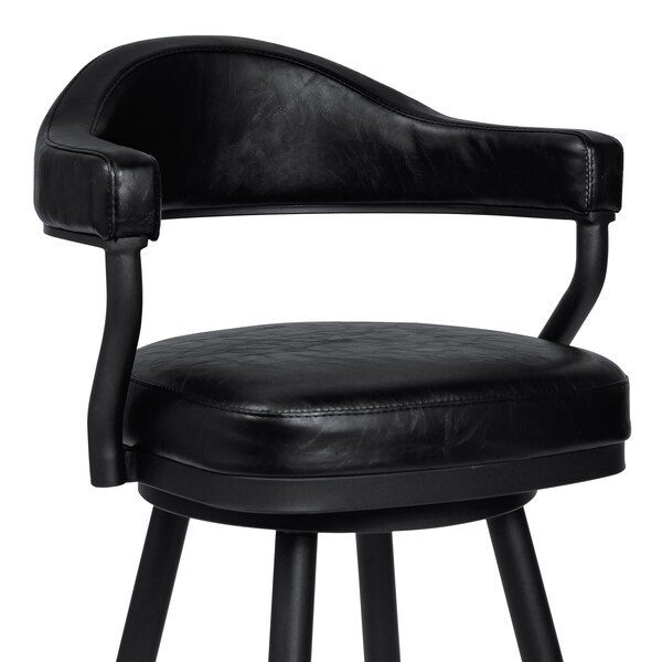 Armen Living Justin 26" Counter Height Swivel Vintage Black Faux Leather Bar Stool with Black Metal Legs - LCJTBABLVB26
