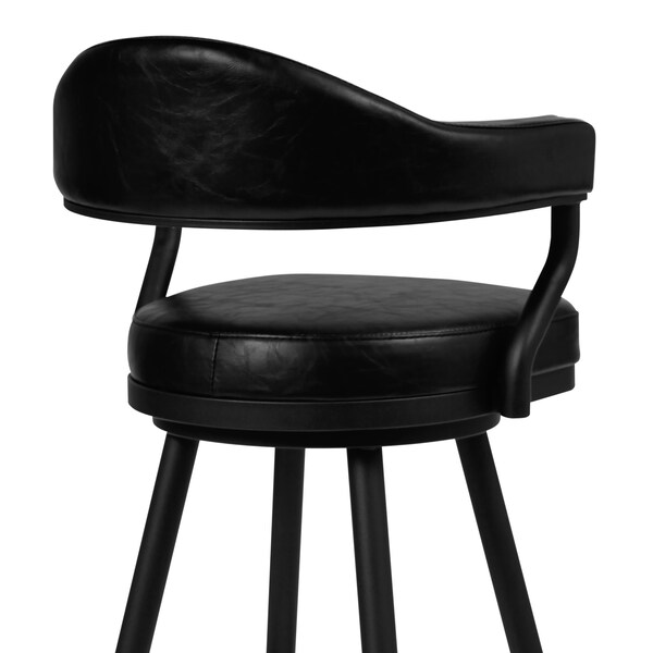 Armen Living Justin 26" Counter Height Swivel Vintage Black Faux Leather Bar Stool with Black Metal Legs - LCJTBABLVB26
