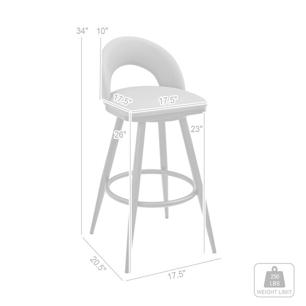 Armen Living Lottech Swivel Counter Stool in Brushed Stainless Steel and Gray Faux Leather - 840254335363
