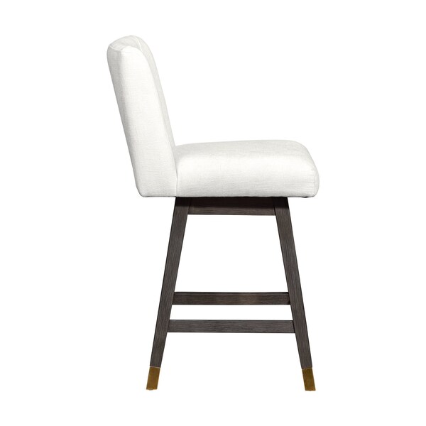 Armen Living Basila Swivel Counter Stool in Gray Oak Wood Finish with Pearl Fabric - 840254332218