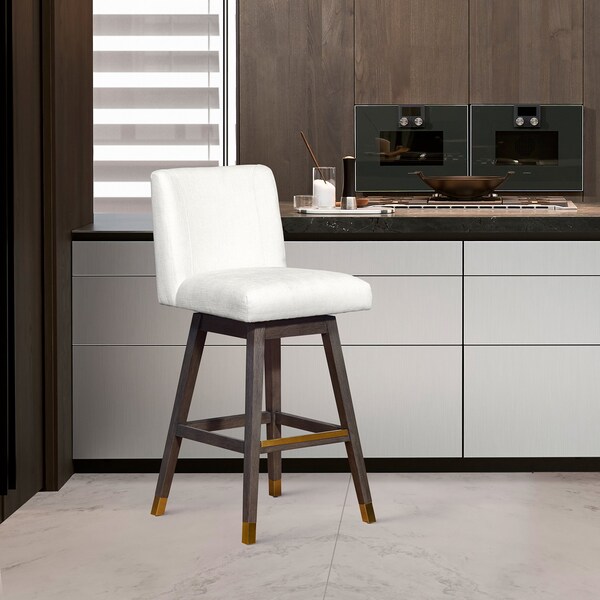 Armen Living Basila Swivel Counter Stool in Gray Oak Wood Finish with Pearl Fabric - 840254332218