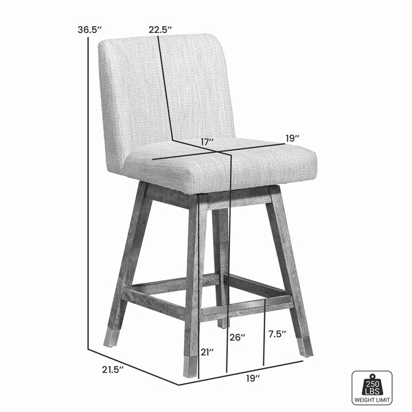 Armen Living Basila Swivel Counter Stool in Gray Oak Wood Finish with Pearl Fabric - 840254332218