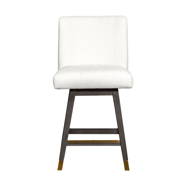 Armen Living Basila Swivel Counter Stool in Gray Oak Wood Finish with Pearl Fabric - 840254332218