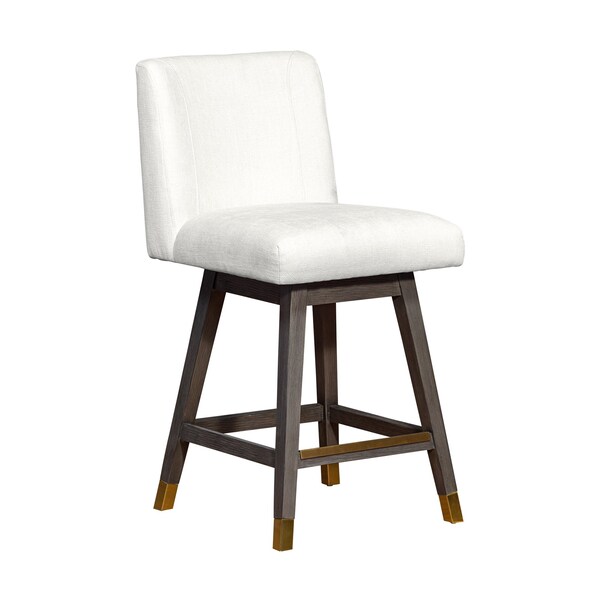 Armen Living Basila Swivel Counter Stool in Gray Oak Wood Finish with Pearl Fabric - 840254332218