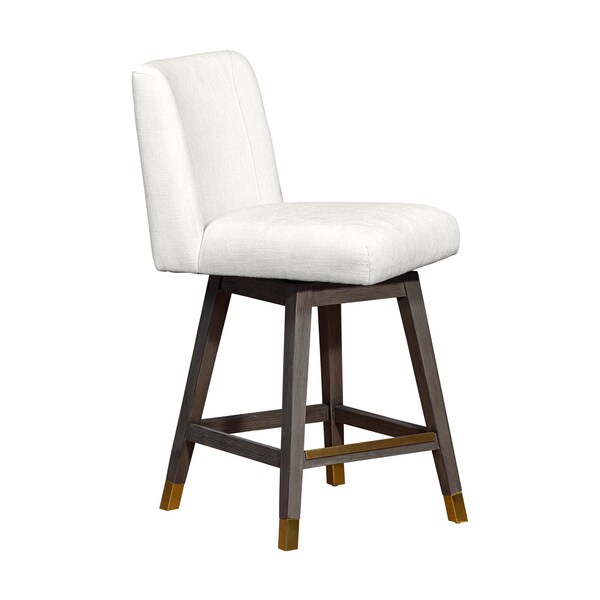 Armen Living Basila Swivel Counter Stool in Gray Oak Wood Finish with Pearl Fabric - 840254332218