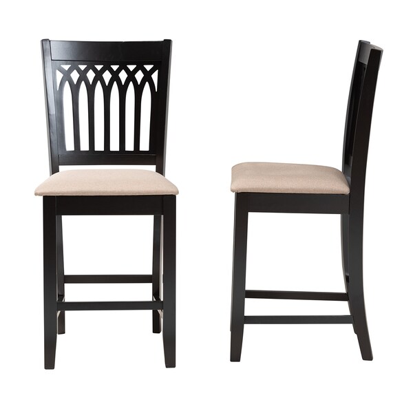 Baxton Studio Genesis Modern Beige Fabric and Dark Brown Finished Wood 2-Piece Counter Stool Set, PR - 230-2PC-13209-ZORO