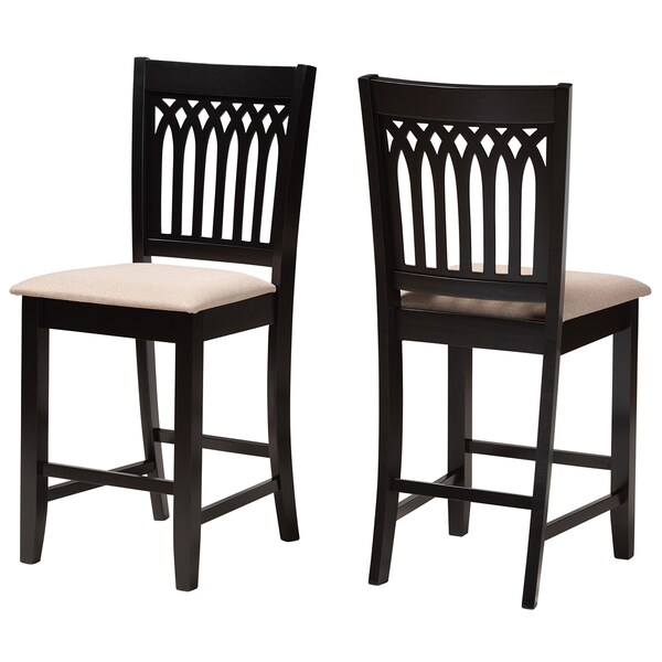 Baxton Studio Genesis Modern Beige Fabric and Dark Brown Finished Wood 2-Piece Counter Stool Set, PR - 230-2PC-13209-ZORO