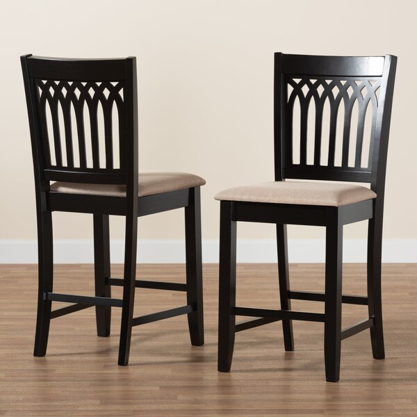 Baxton Studio Genesis Modern Beige Fabric and Dark Brown Finished Wood 2-Piece Counter Stool Set, PR - 230-2PC-13209-ZORO