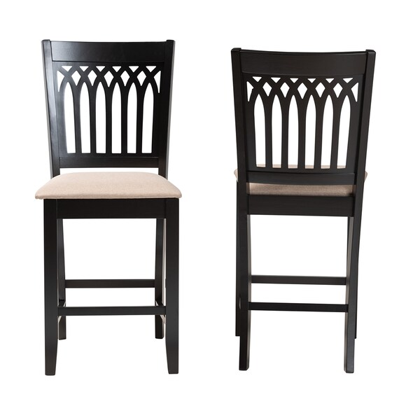 Baxton Studio Genesis Modern Beige Fabric and Dark Brown Finished Wood 2-Piece Counter Stool Set, PR - 230-2PC-13209-ZORO