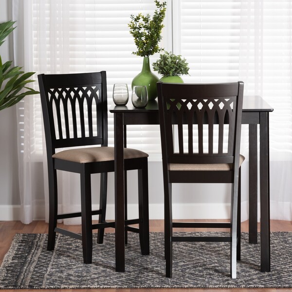 Baxton Studio Genesis Modern Beige Fabric and Dark Brown Finished Wood 2-Piece Counter Stool Set, PR - 230-2PC-13209-ZORO