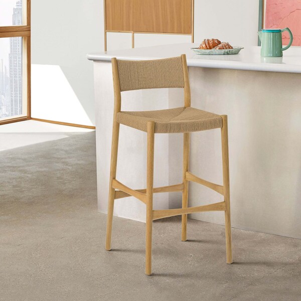 Armen Living Erie Woven Paper Cord and Oak Wood Counter Stool - LCERBANAT26