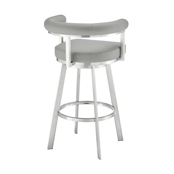 Armen Living Nolagam Swivel Counter Stool in Brushed Stainless Steel with Light Gray Faux Leather - 840254335615