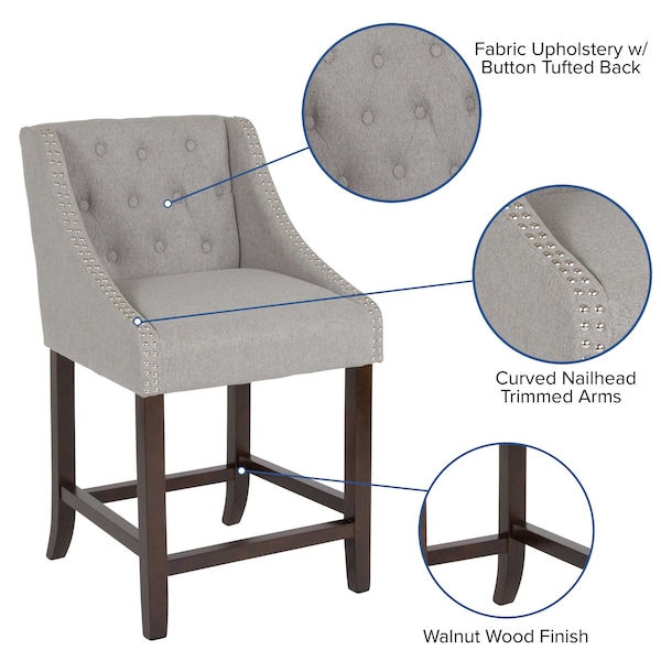 Flash Furniture Gray Fabric/Wood Stool, 24" - 2-CH-182020-T-24-LTGY-F-GG