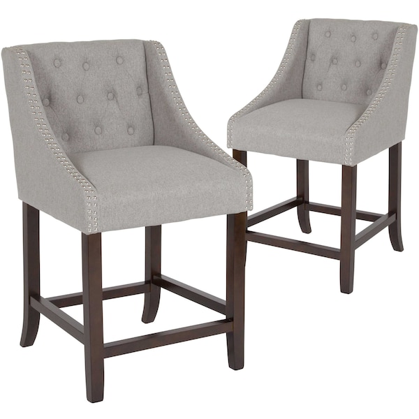 Flash Furniture Gray Fabric/Wood Stool, 24" - 2-CH-182020-T-24-LTGY-F-GG