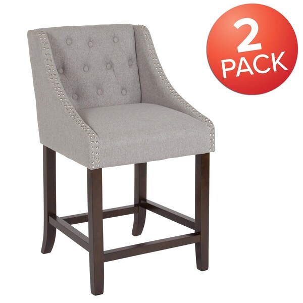 Flash Furniture Gray Fabric/Wood Stool, 24" - 2-CH-182020-T-24-LTGY-F-GG