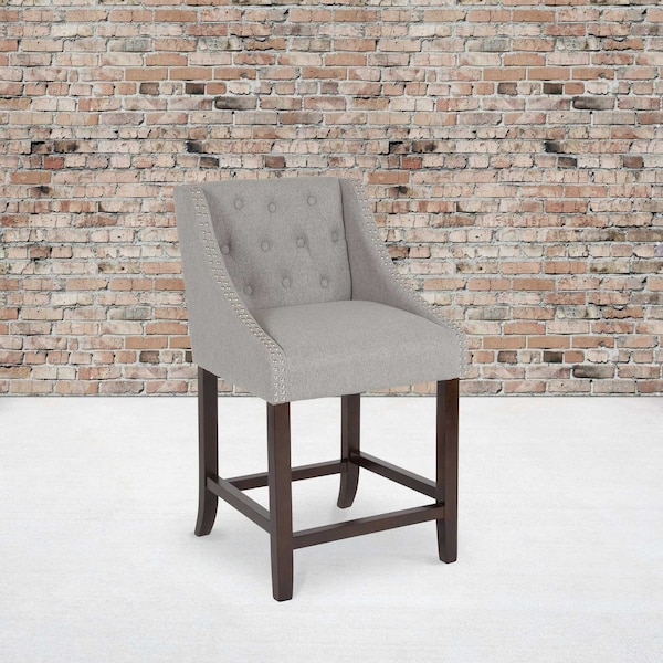 Flash Furniture Gray Fabric/Wood Stool, 24" - 2-CH-182020-T-24-LTGY-F-GG