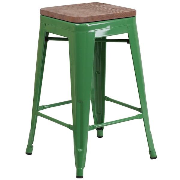 Flash Furniture Green Metal Counter Stool, 24" - 4-CH-31320-24-GN-WD-GG
