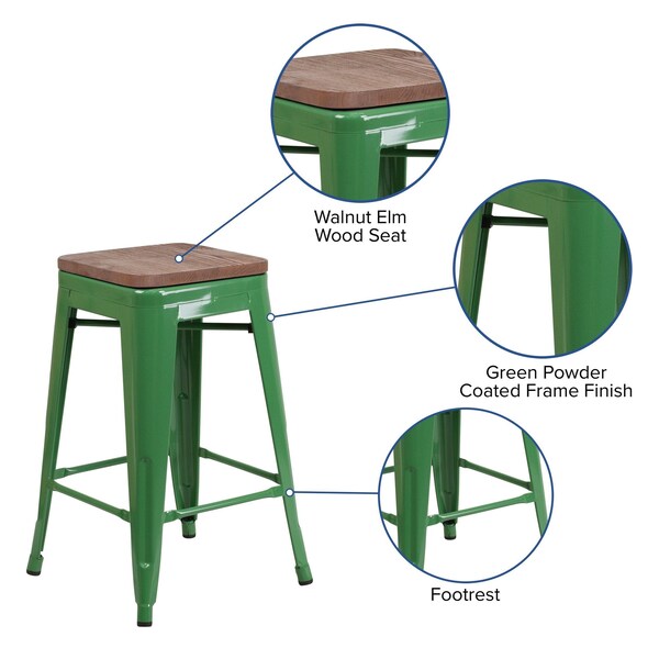 Flash Furniture Green Metal Counter Stool, 24" - 4-CH-31320-24-GN-WD-GG