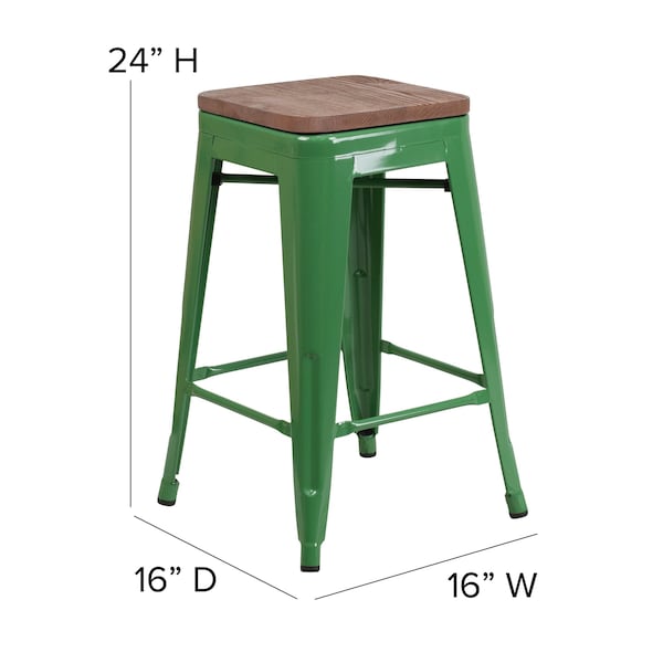 Flash Furniture Green Metal Counter Stool, 24" - 4-CH-31320-24-GN-WD-GG
