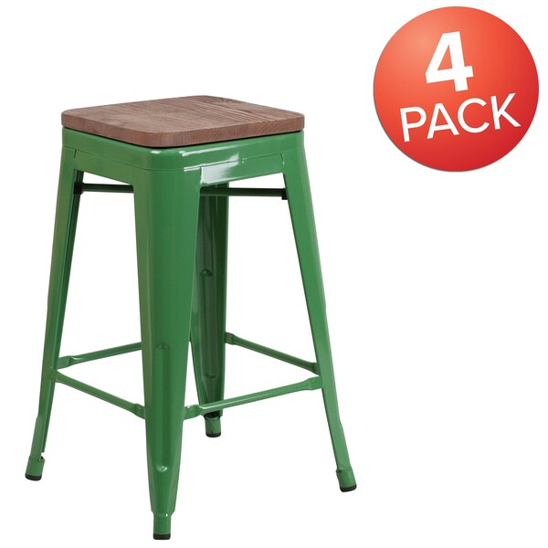 Flash Furniture Green Metal Counter Stool, 24" - 4-CH-31320-24-GN-WD-GG