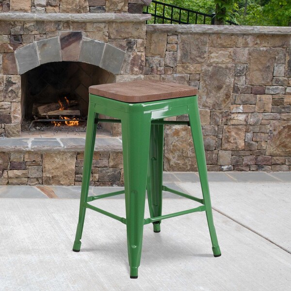 Flash Furniture Green Metal Counter Stool, 24" - 4-CH-31320-24-GN-WD-GG