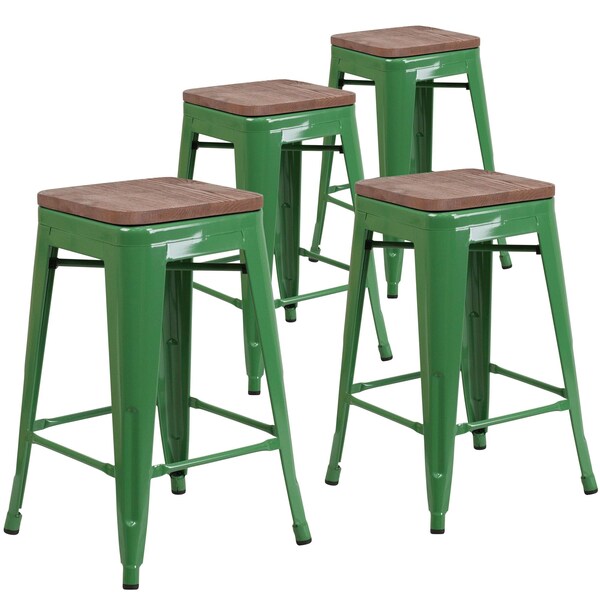 Flash Furniture Green Metal Counter Stool, 24" - 4-CH-31320-24-GN-WD-GG
