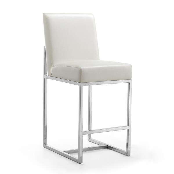 Manhattan Comfort Element 24" Faux Leather Counter Stool in Pearl White and Polished Chrome - CS003-PW