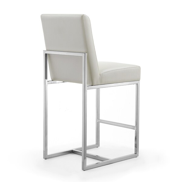 Manhattan Comfort Element 24" Faux Leather Counter Stool in Pearl White and Polished Chrome - CS003-PW