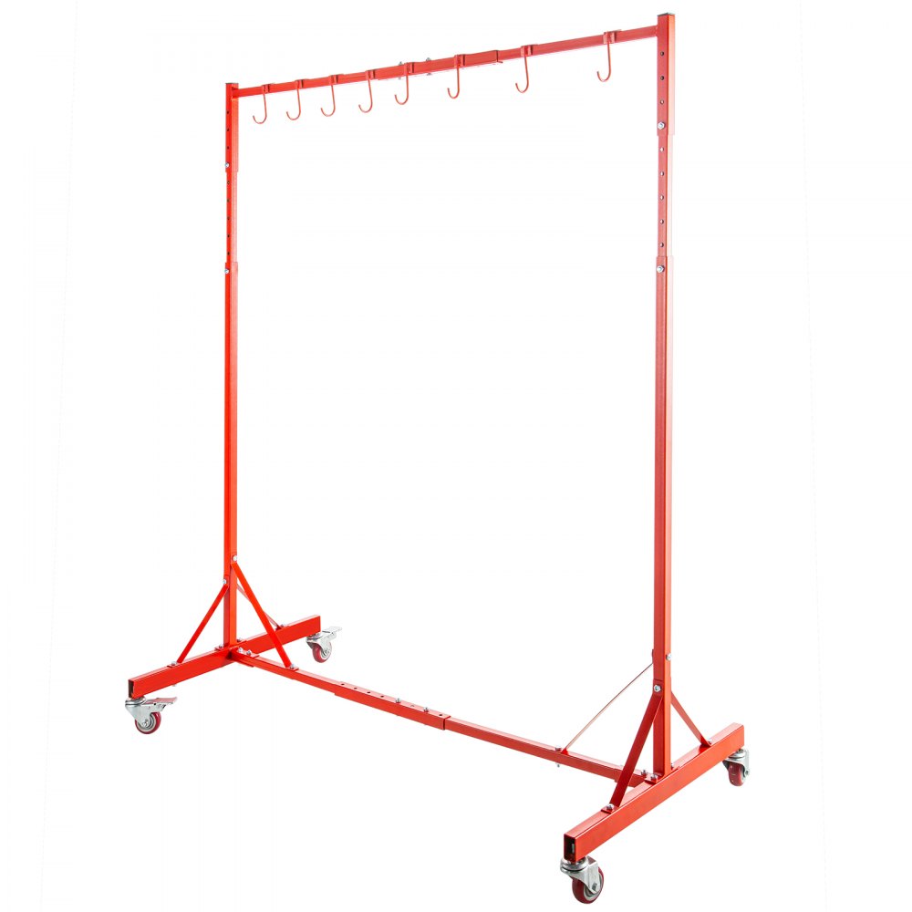 VEVOR Painting Rack 5ft-7ft Adjustable Height, Automotive Paint Stand 8 Hooks, Auto Body Stand for Hoods Doors, Painting Drying Rack w/ 4 Swiveling Wheels, Paint Rack Stand, Automotive Tool, Red - PQJGGJCK-HS000001V0