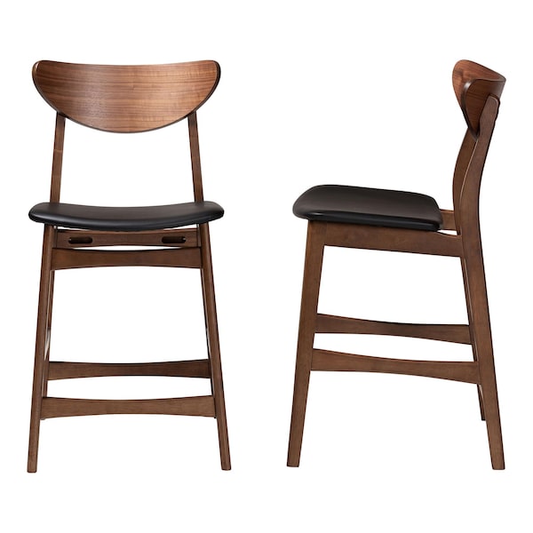 Baxton Studio Latina Black Upholstered Walnut Finishing 24in Counter Stool, PR - 123-6800