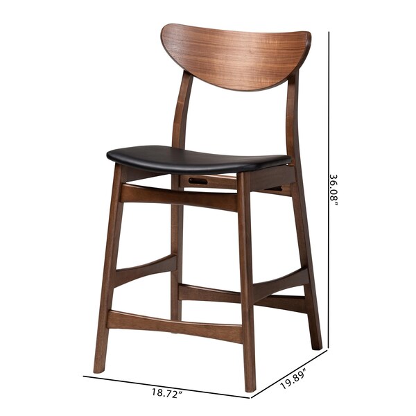Baxton Studio Latina Black Upholstered Walnut Finishing 24in Counter Stool, PR - 123-6800