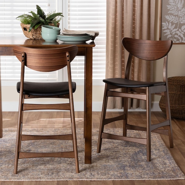 Baxton Studio Latina Black Upholstered Walnut Finishing 24in Counter Stool, PR - 123-6800