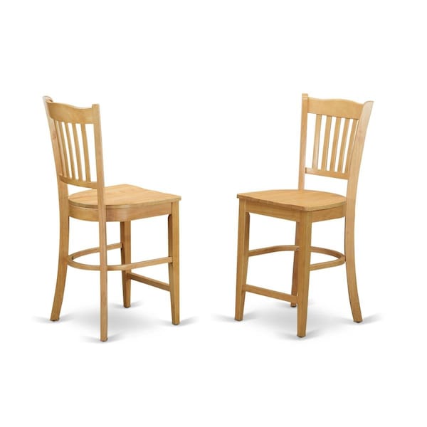 East West Furniture Groton Counter Stools with Wood Seat, Oak - GRS-OAK-W
