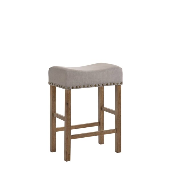 Acme Counter Height Stool in Tan Linen and Weathered Oak, 2PK - ER-0111TN