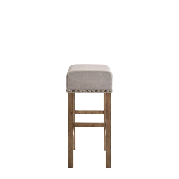 Acme Counter Height Stool in Tan Linen and Weathered Oak, 2PK - ER-0111TN