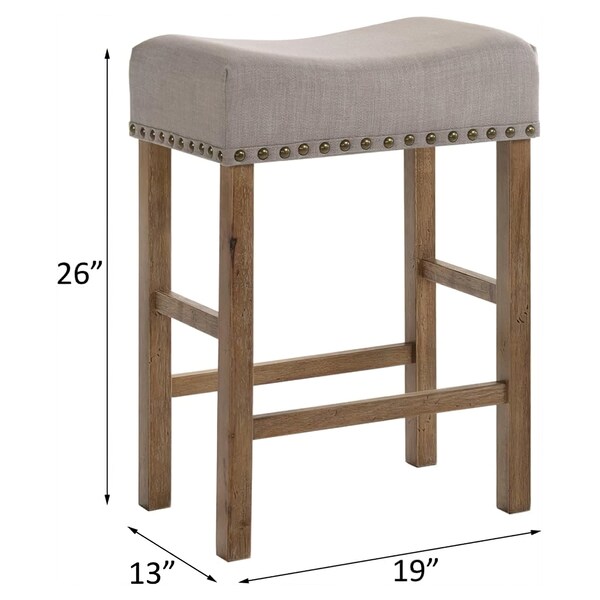 Acme Counter Height Stool in Tan Linen and Weathered Oak, 2PK - ER-0111TN