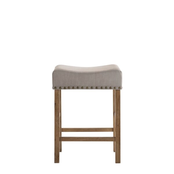 Acme Counter Height Stool in Tan Linen and Weathered Oak, 2PK - ER-0111TN
