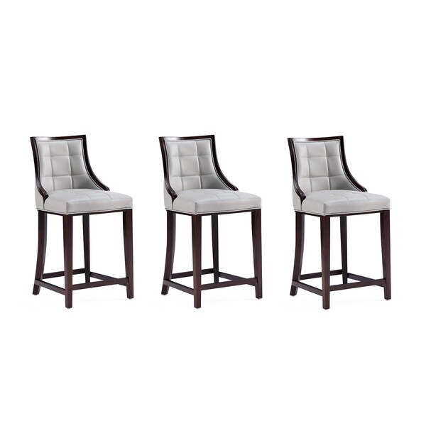 Manhattan Comfort Fifth Avenue Faux Leather Counter Stool in Light Grey- Set of 3 - 3-CS012-LG