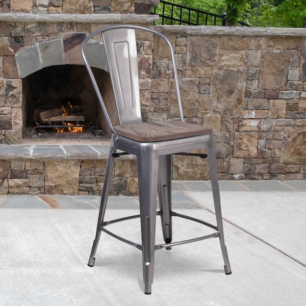 Flash Furniture Metal Counter Stool, Clear, 24" - XU-DG-TP001B-24-WD-GG