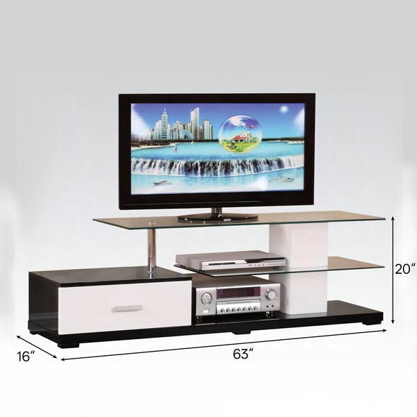 Acme Rectangular Glass Top 1-Drawer TV Stand in White and Black - ER-0218BW