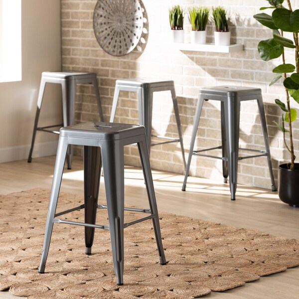 Baxton Studio Horton ModernIndustrial Grey Finished Metal 4-Piece Stackable Counter Stool Set - 192-4PC-12045-ZORO