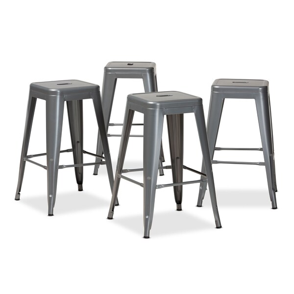 Baxton Studio Horton ModernIndustrial Grey Finished Metal 4-Piece Stackable Counter Stool Set - 192-4PC-12045-ZORO
