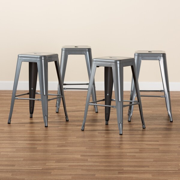 Baxton Studio Horton ModernIndustrial Grey Finished Metal 4-Piece Stackable Counter Stool Set - 192-4PC-12045-ZORO
