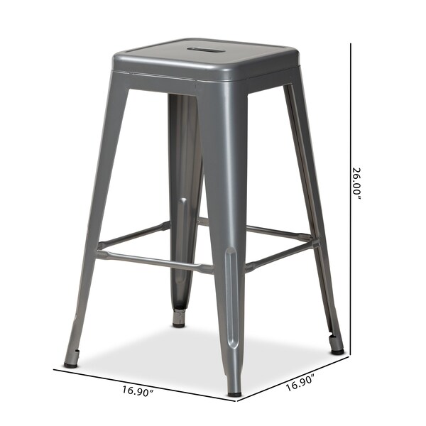 Baxton Studio Horton ModernIndustrial Grey Finished Metal 4-Piece Stackable Counter Stool Set - 192-4PC-12045-ZORO