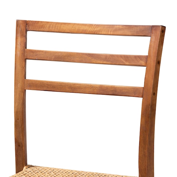 Baxton Studio Arthur MidCentury Modern Walnut Brown Mahogany Wood and Natural Rattan Counter Stool - 212-12811-ZORO