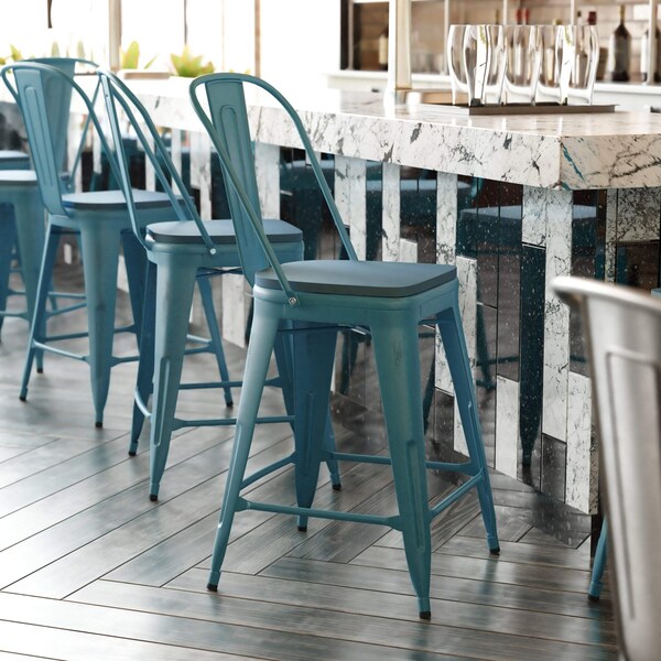Flash Furniture Kelly Blue-Teal Metal Stool with Teal Poly Seat - ET-3534-24-KB-PL1C-GG
